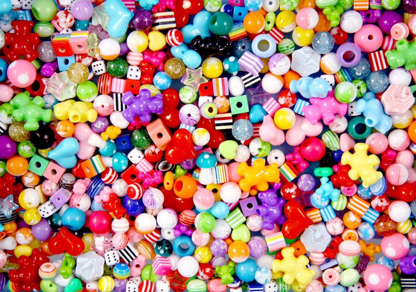 Huge Bead Grab Bag - Over 1000 pcs - SUPER FUNKY Mixed Lot of Plastic Beads - great for kandi singles, ispy, sensory crafts, jewelry making