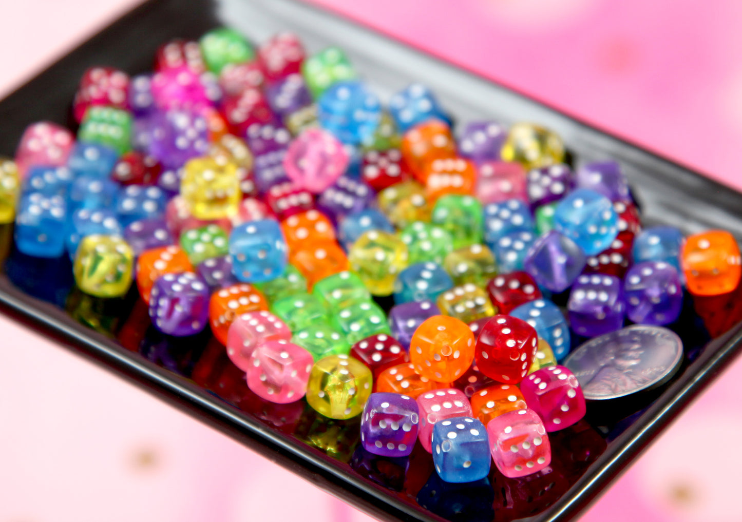 Dice Beads - 100 pieces - 10mm Colorful Translucent Dice D6 Diagonal Hole Acrylic or Resin Beads