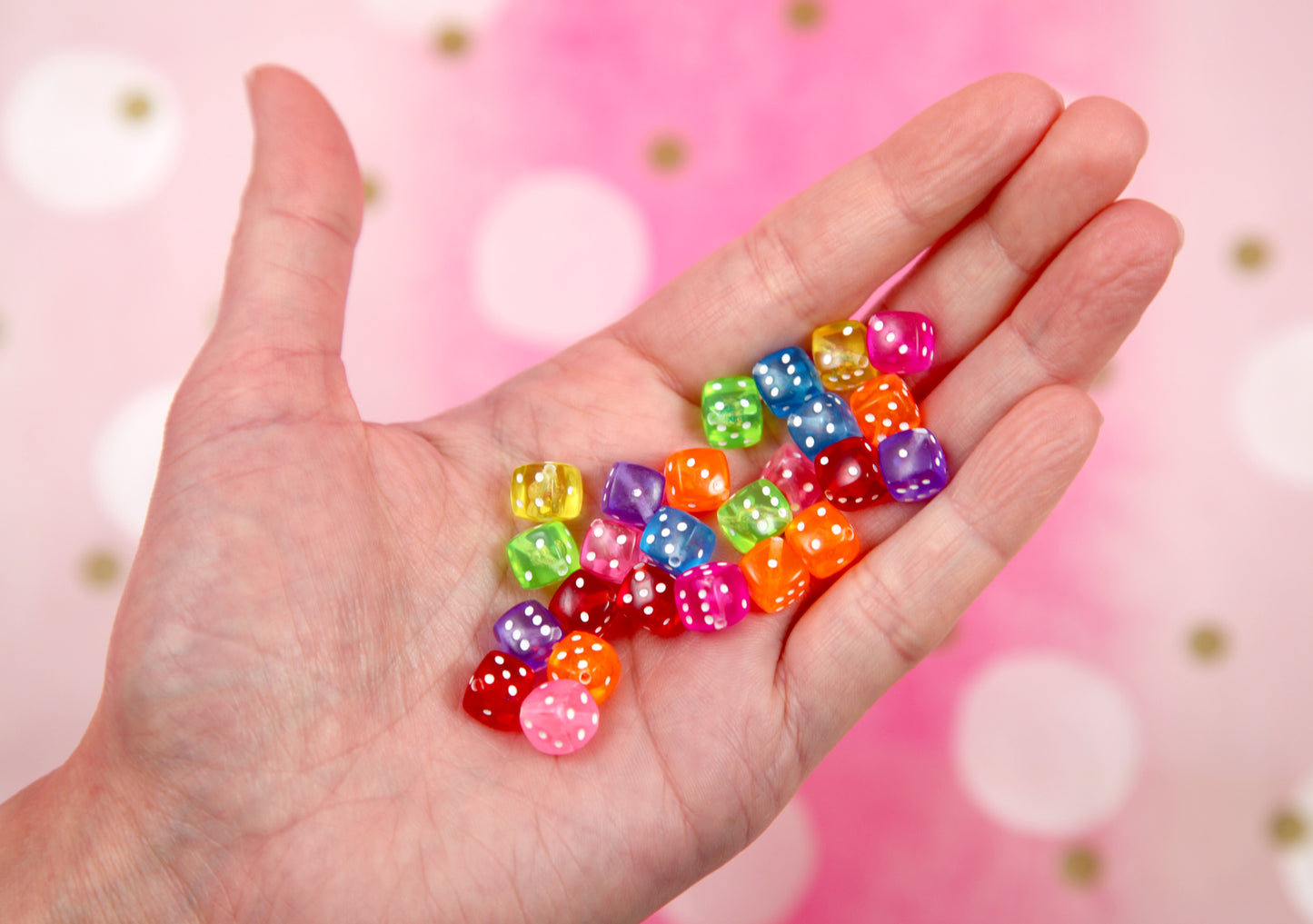 Dice Beads - 100 pieces - 10mm Colorful Translucent Dice D6 Diagonal Hole Acrylic or Resin Beads