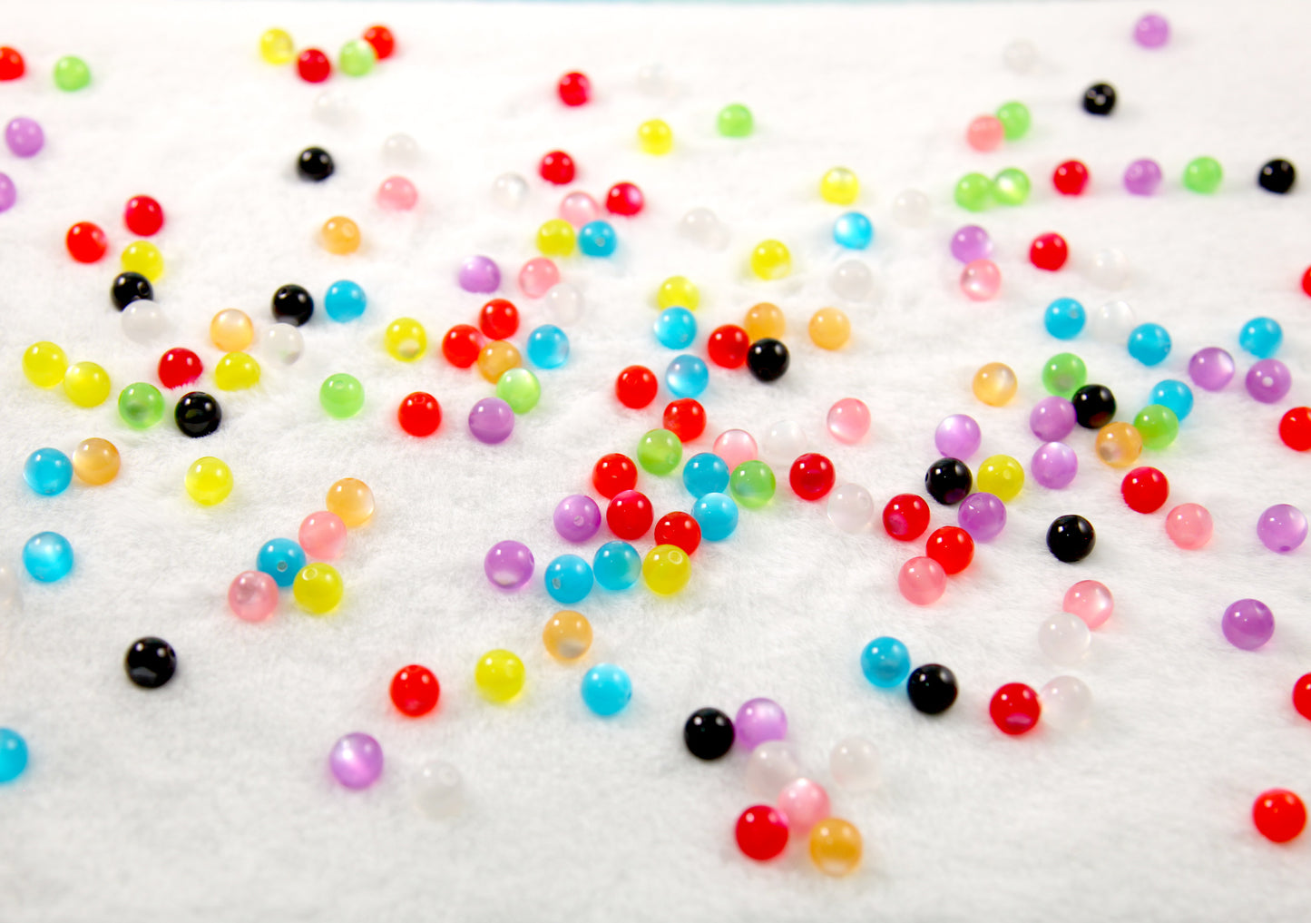 Cats Eye Beads - 10mm Colorful Moonglow Pearly Acrylic or Resin Beads - 100 pc set