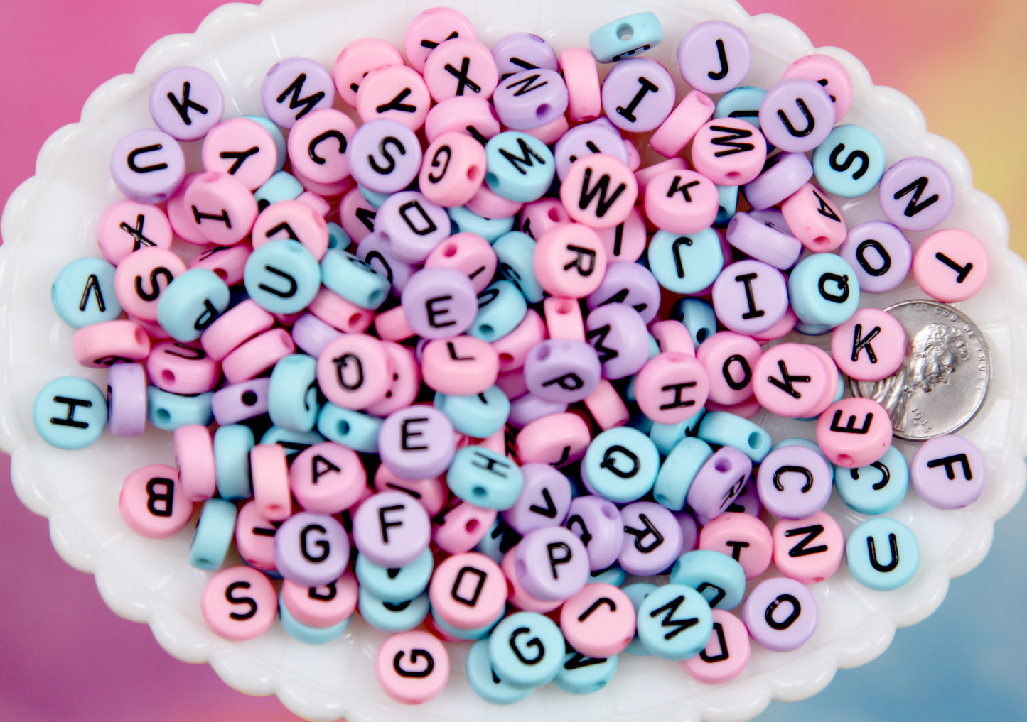 Big Letter Beads, Pastel Color Mix - 170 pieces - 10mm Large Round Pastel Color Alphabet Acrylic or Plastic Beads
