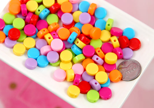 Fake Candy Beads - 100 pieces - 10mm Flat Round Bright Color Disc Shaped Faux Candies Acrylic or Plastic Beads