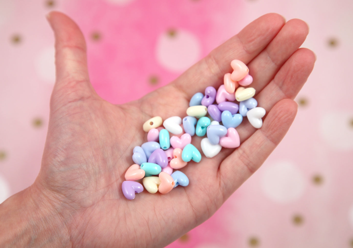 Pastel Heart Beads - 150 pieces - 10mm Cute Flat Pastel Heart Bead Resin or Acrylic Beads