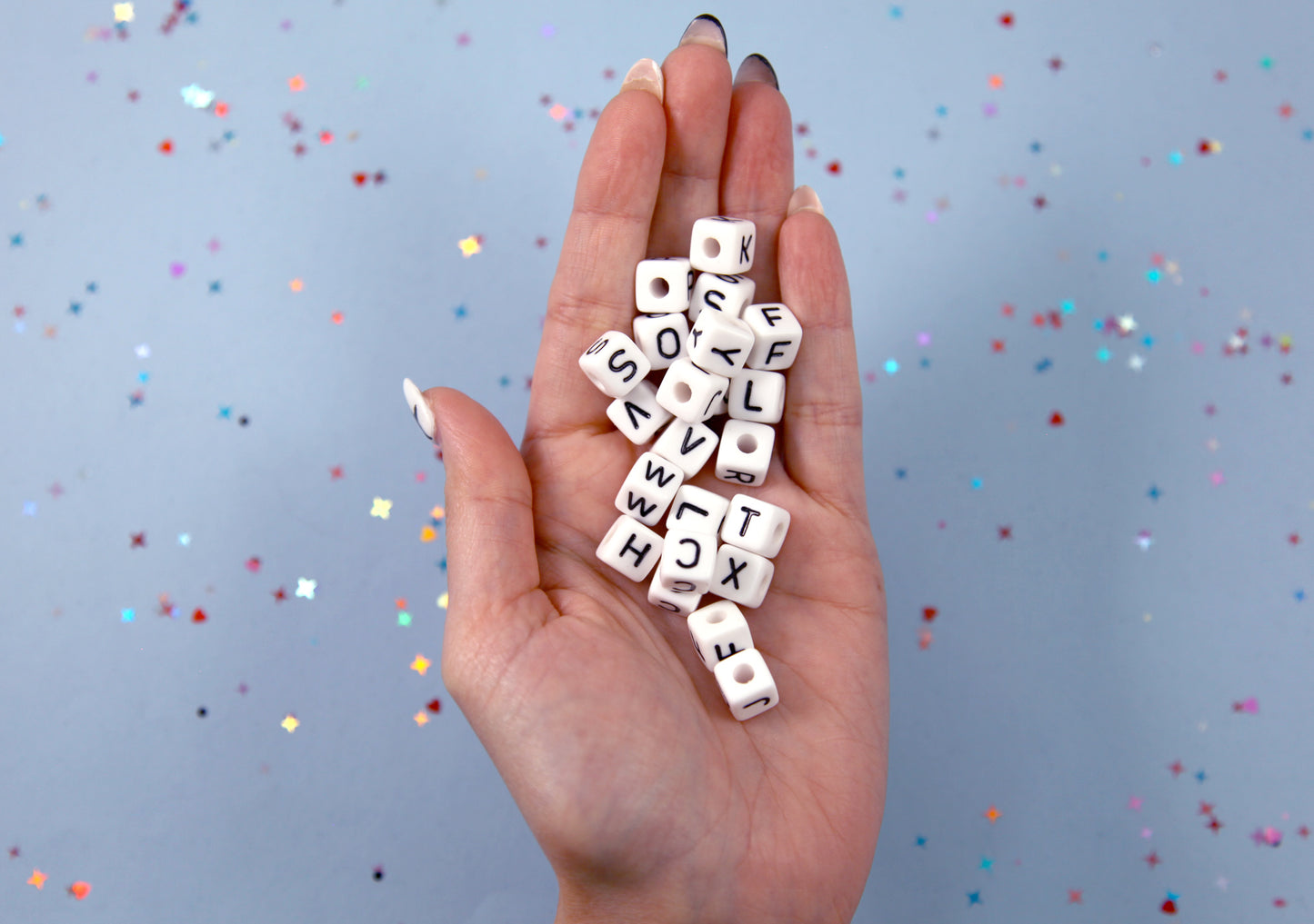 Letter Beads - 10mm Cube Square White Alphabet Acrylic or Resin Beads - 100 pc set