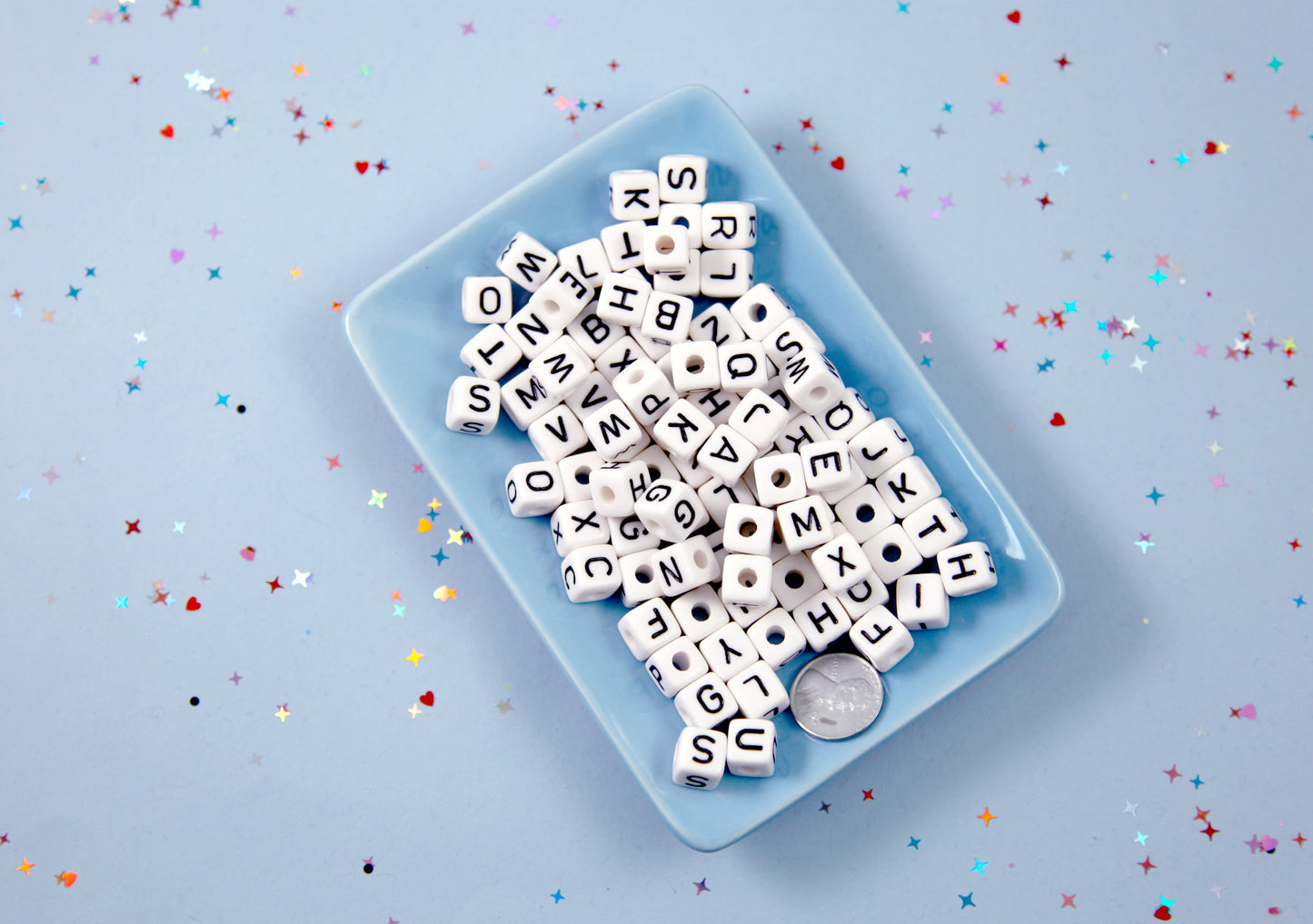 Letter Beads - 10mm Cube Square White Alphabet Acrylic or Resin Beads - 100 pc set