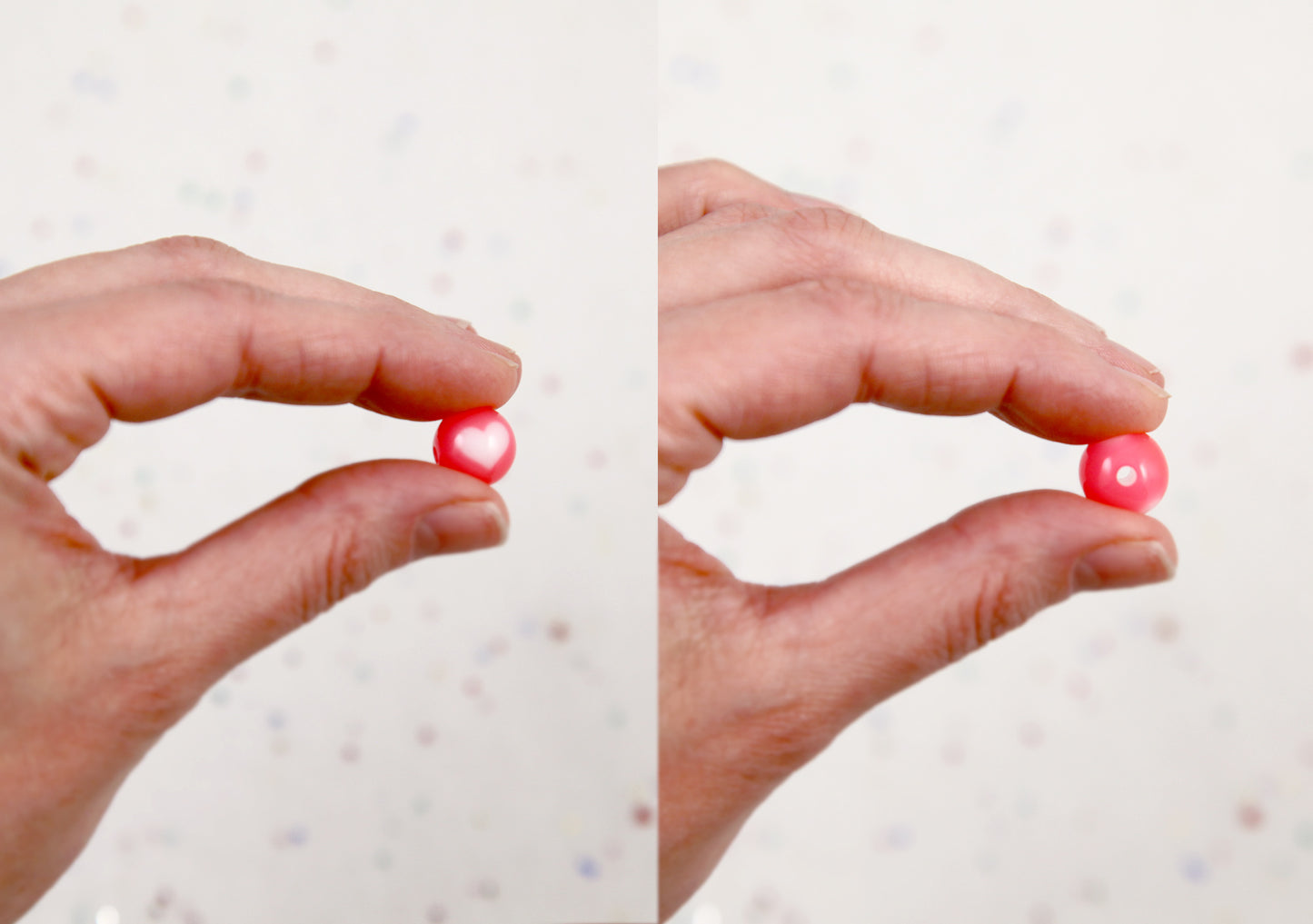 Cute Beads - 50 pieces - 12mm Jelly Color Inlaid Heart Acrylic Beads - Little Heart Pattern Round Beads