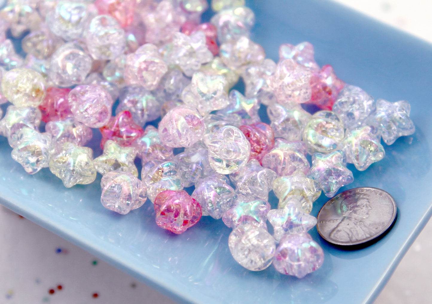 Cracked Pastel Star Beads - 12mm Pastel AB Crackle 3D Acrylic Star Beads - Resin Star Beads - 60 pc set