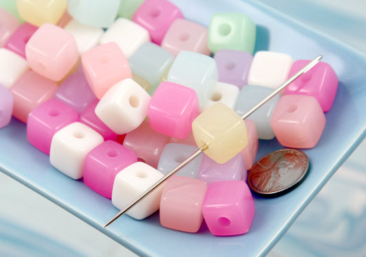 Pastel Cube Beads - 24 pieces - 12mm Jelly Color Pastel Pixel Cubes Acrylic Beads - Kawaii Block Beads