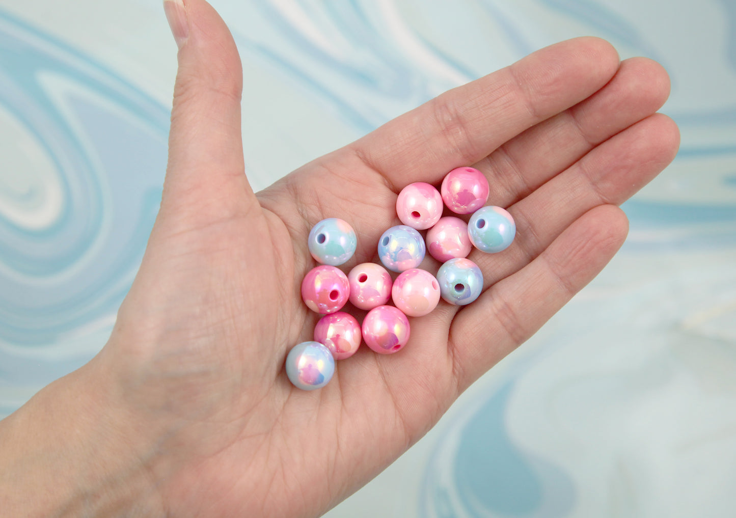 Heart Beads - 24 pieces - 12mm AB Pastel Inlaid Heart Acrylic or Resin Beads- Pink and Blue color mix