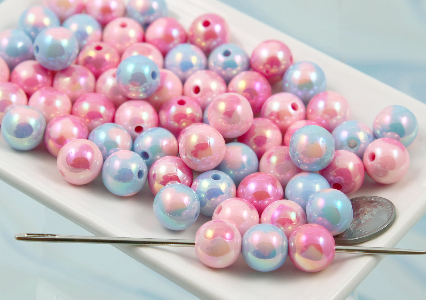 Heart Beads - 24 pieces - 12mm AB Pastel Inlaid Heart Acrylic or Resin Beads- Pink and Blue color mix