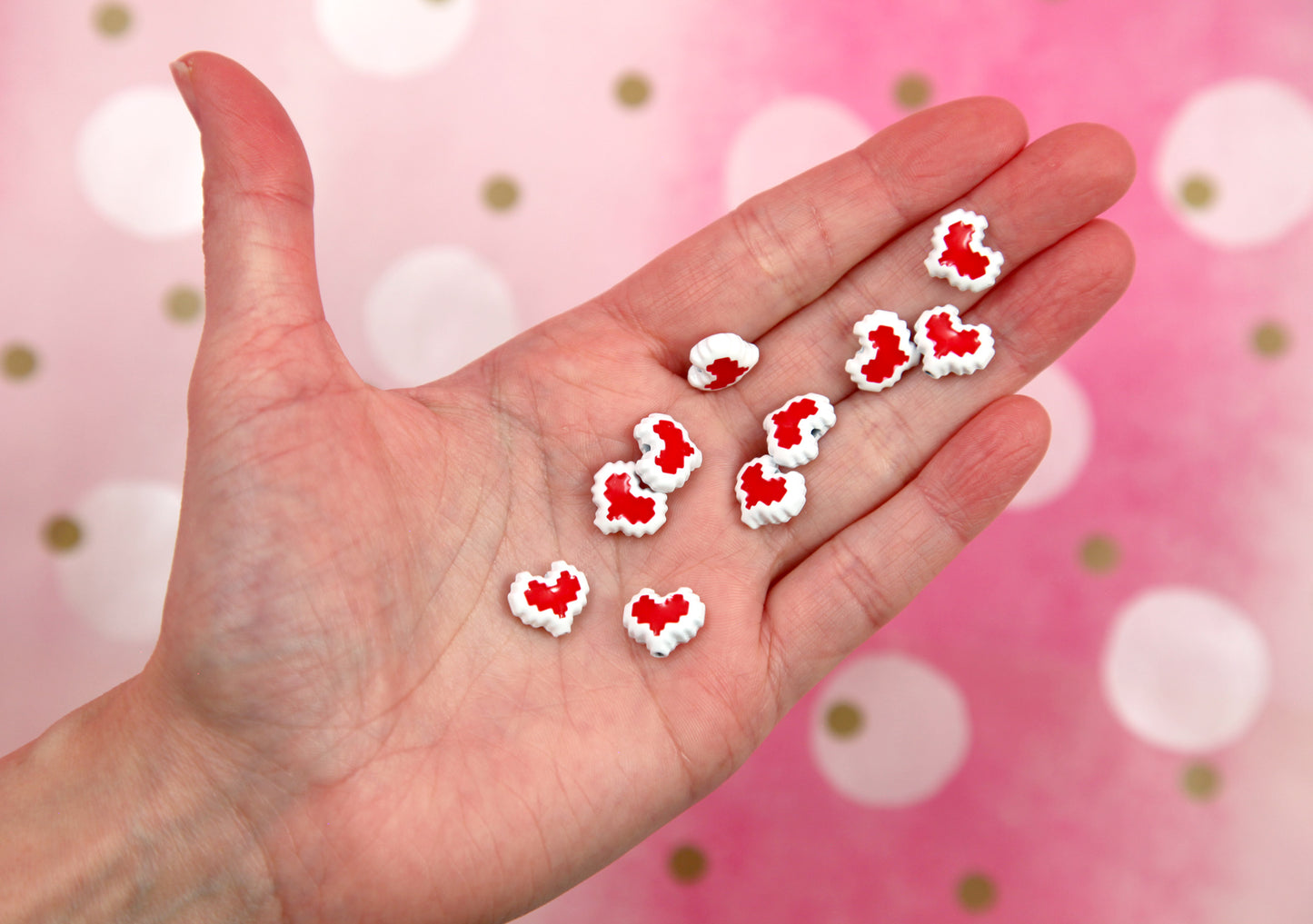 Pixel Heart Beads - 6 pcs - Alloy Beads - 12mm Small Pixely Heart Alloy or Metal Beads
