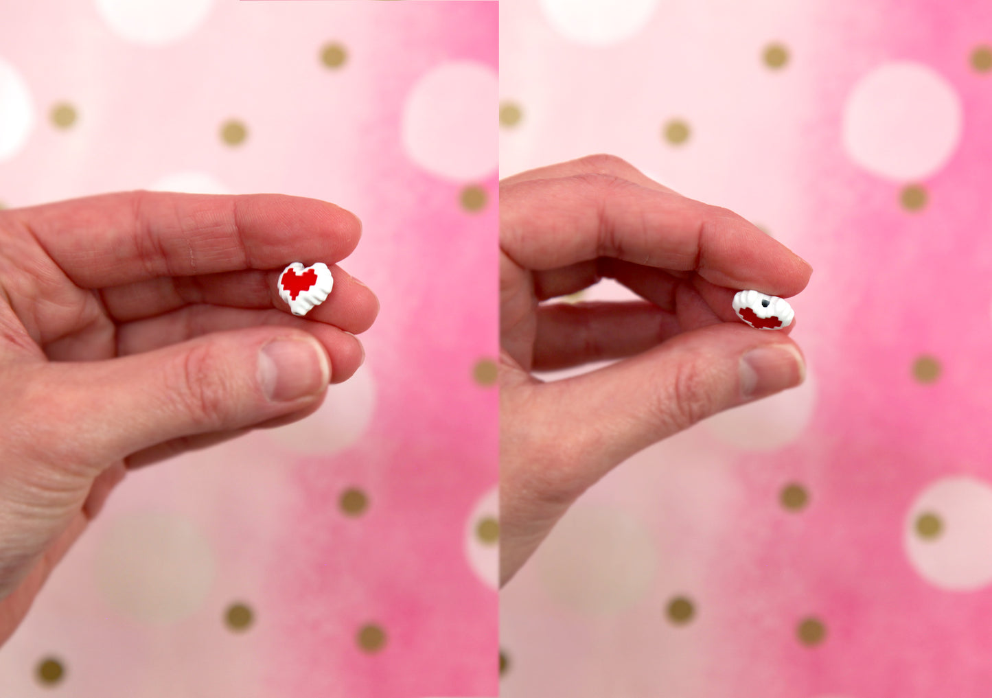 Pixel Heart Beads - 6 pcs - Alloy Beads - 12mm Small Pixely Heart Alloy or Metal Beads