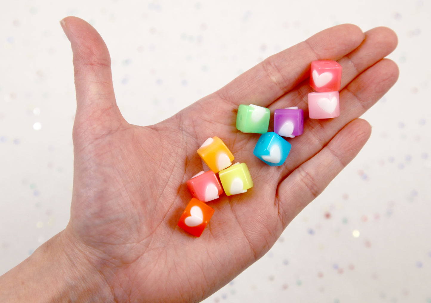 Cube Beads - 35 pieces - 12mm Jelly Color 3D Heart Cubes Acrylic Beads - Little Heart Blocky Beads