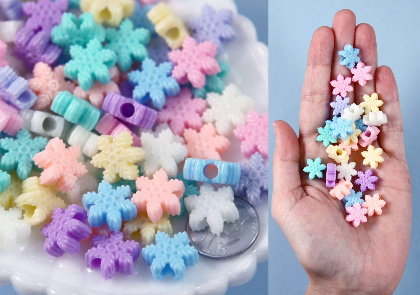 Pastel Beads - 15mm Pastel Snowflake Acrylic or Resin Beads - 100 pcs set