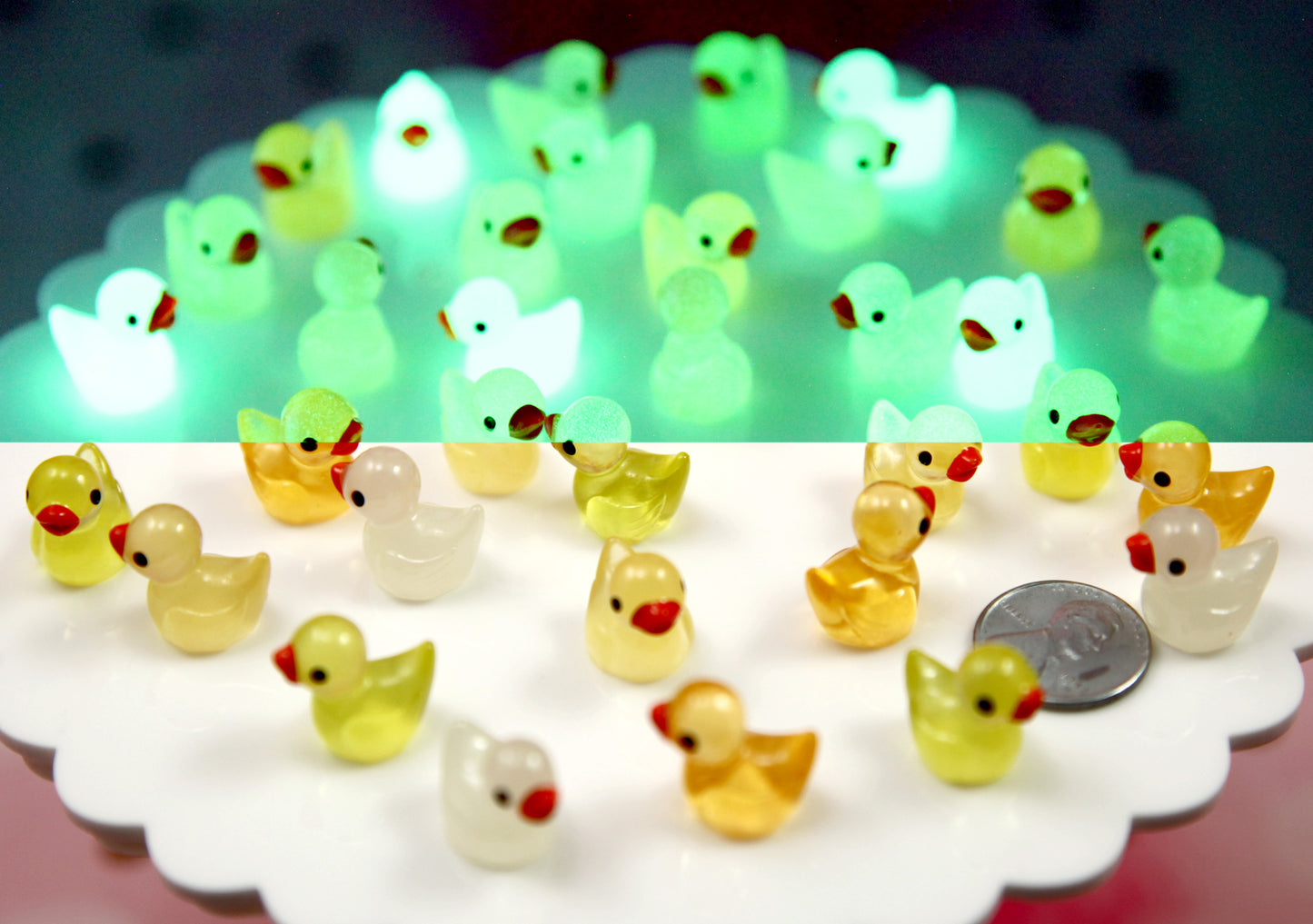 Mini Glow in the Dark Ducks - 20 pcs - 16mm Tiny Glow Miniature Rubber Ducky - Little Toy Duck 3d Mini Plastic Decorations Resin Cabochons