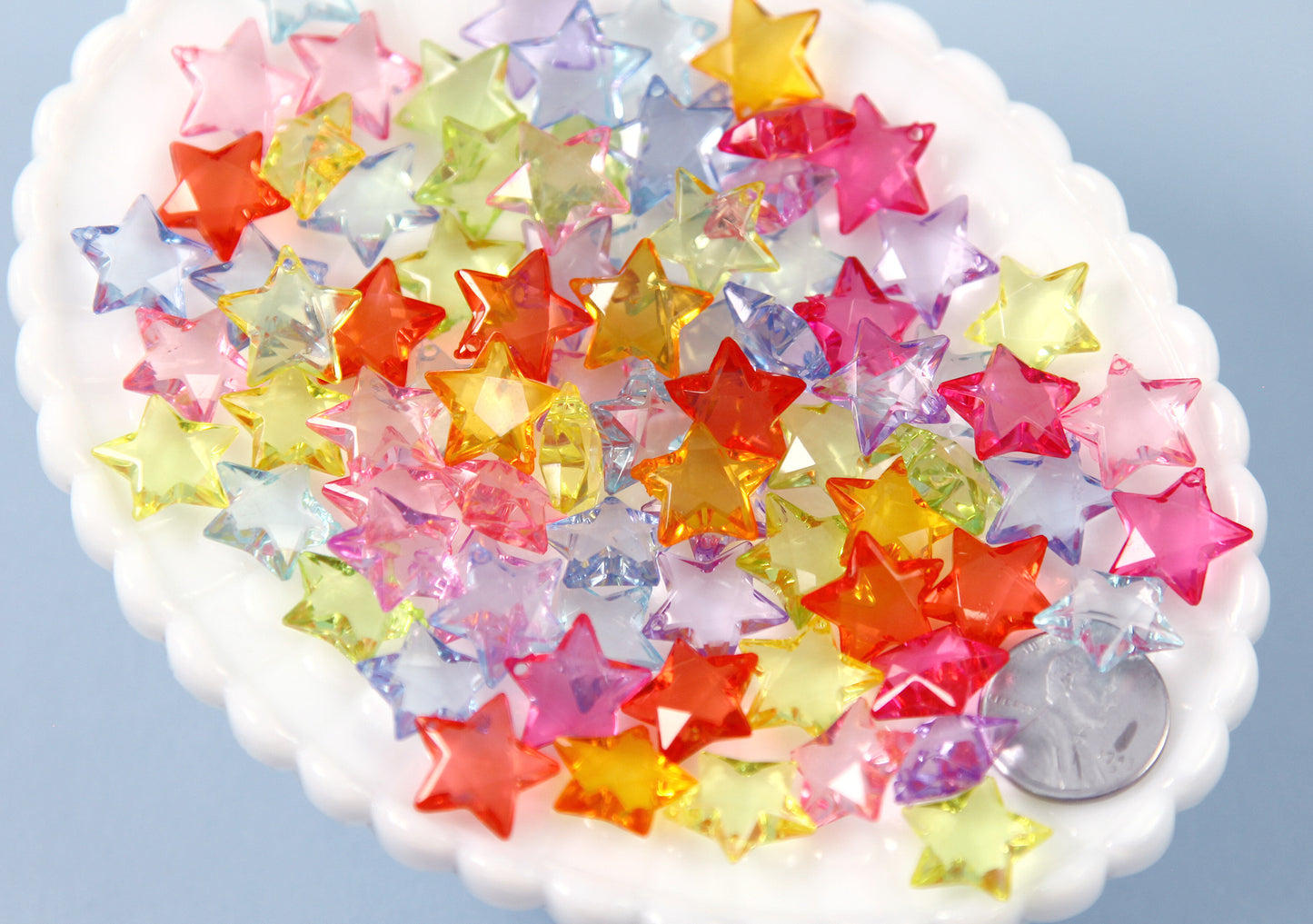 Plastic Star Charms - 15mm Small Transparent Faceted Star Charm Plastic or Acrylic Charms or Pendants - 100 pc set