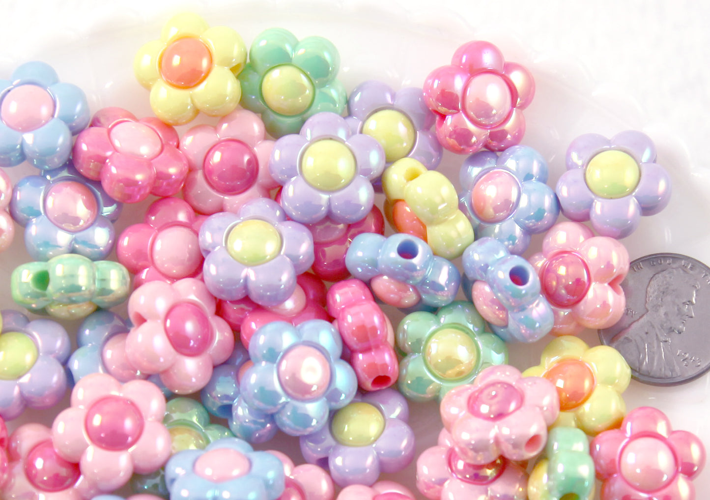 Flower Beads - 16mm Pastel Amazing AB Acrylic Flower Beads - Resin Flower Beads - 18 pc set