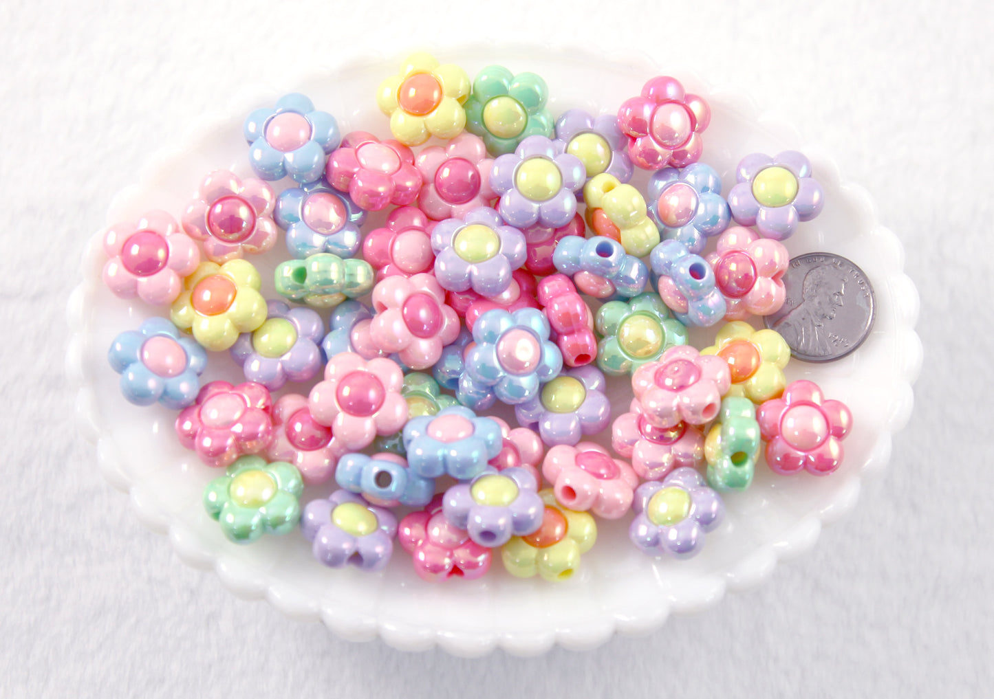 Flower Beads - 16mm Pastel Amazing AB Acrylic Flower Beads - Resin Flower Beads - 18 pc set