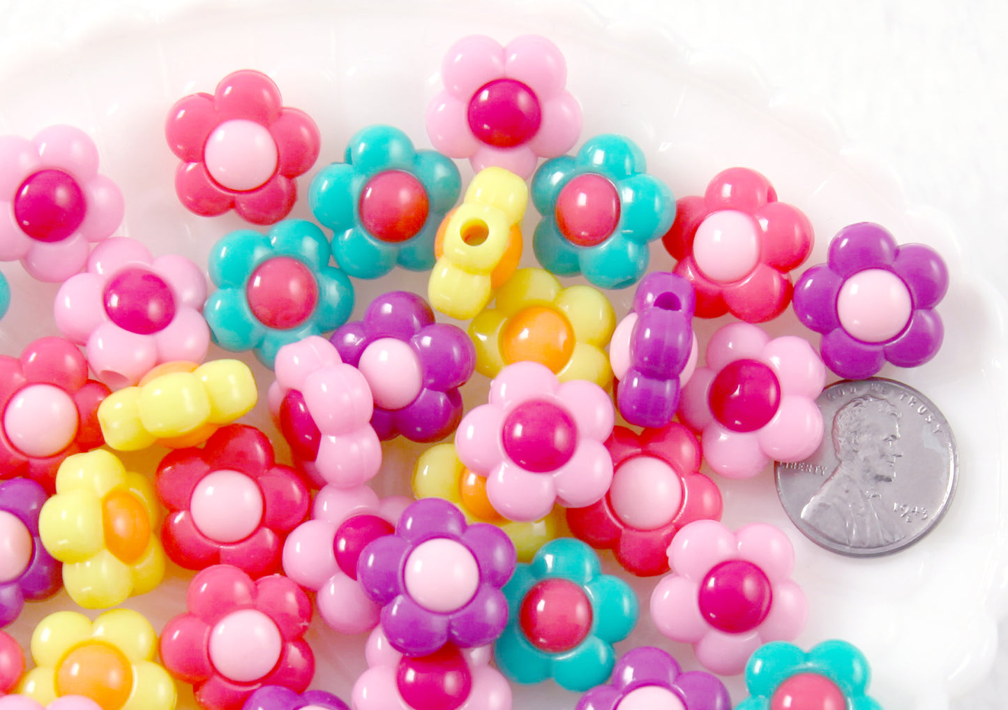 Flower Beads - 16mm Amazing Bright Color Acrylic Flower Beads - Resin Flower Beads - 30 pc set