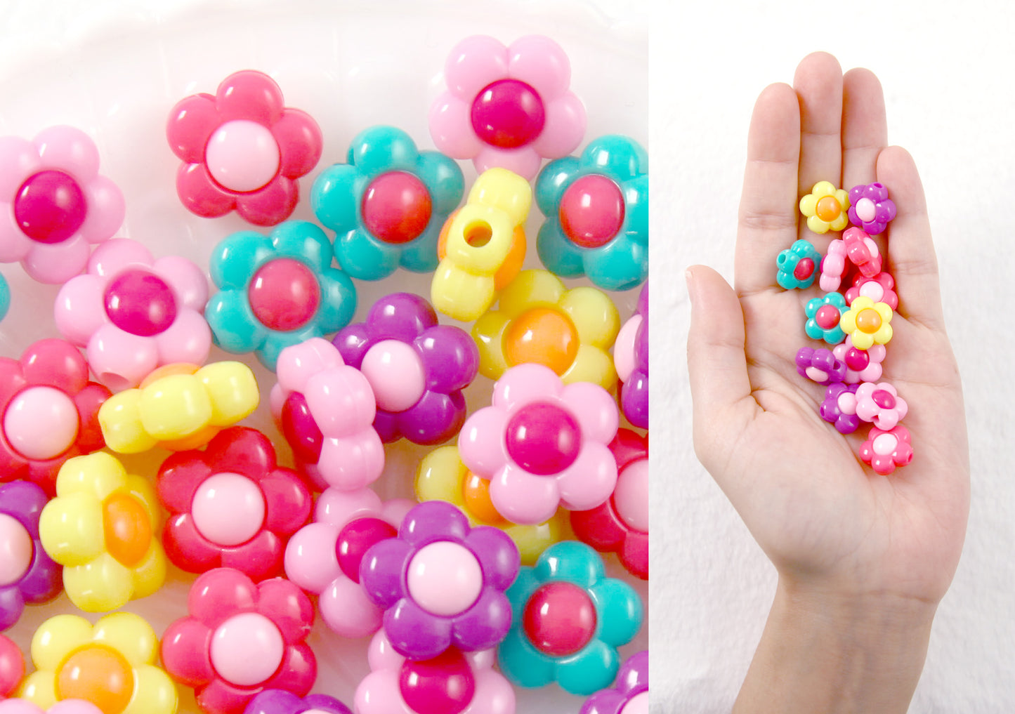 Flower Beads - 16mm Amazing Bright Color Acrylic Flower Beads - Resin Flower Beads - 30 pc set