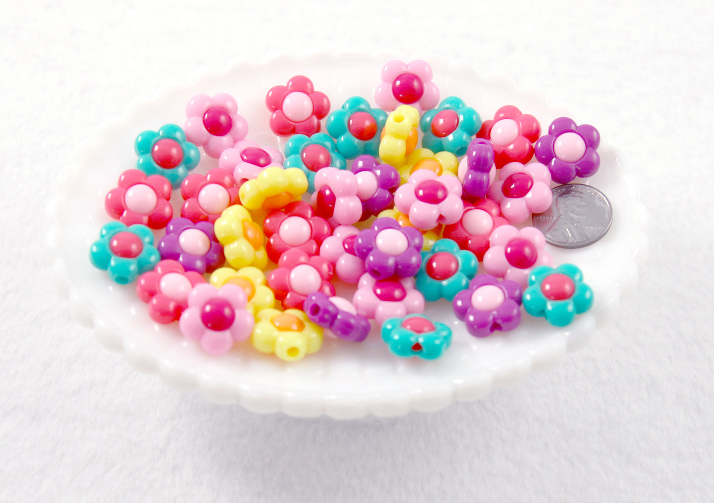 Flower Beads - 16mm Amazing Bright Color Acrylic Flower Beads - Resin Flower Beads - 30 pc set