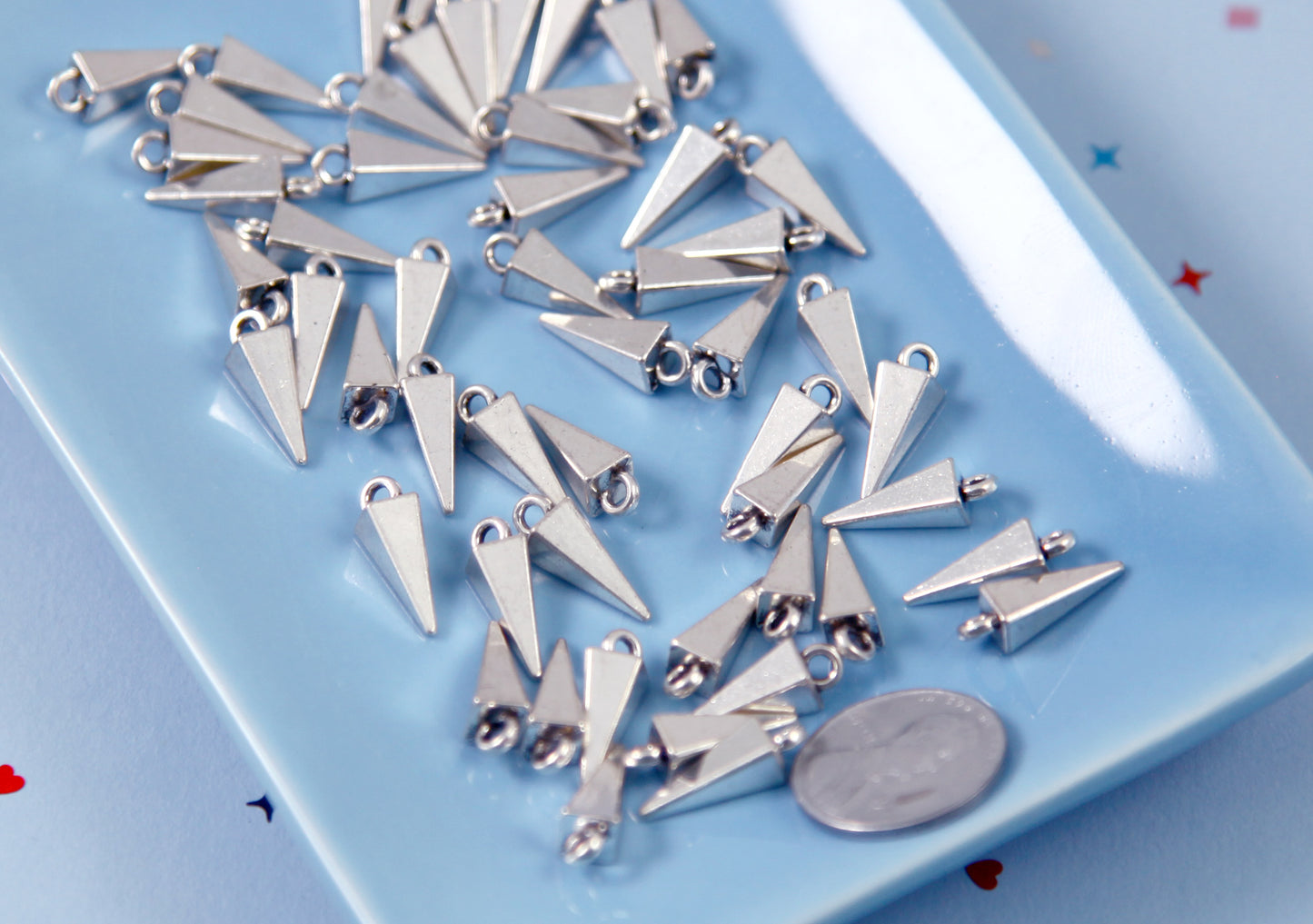 Spike Charms - 20 pc set - 16mm Triangular Spiky Charm - Silver Color - With Holes to Easily make Jewelry