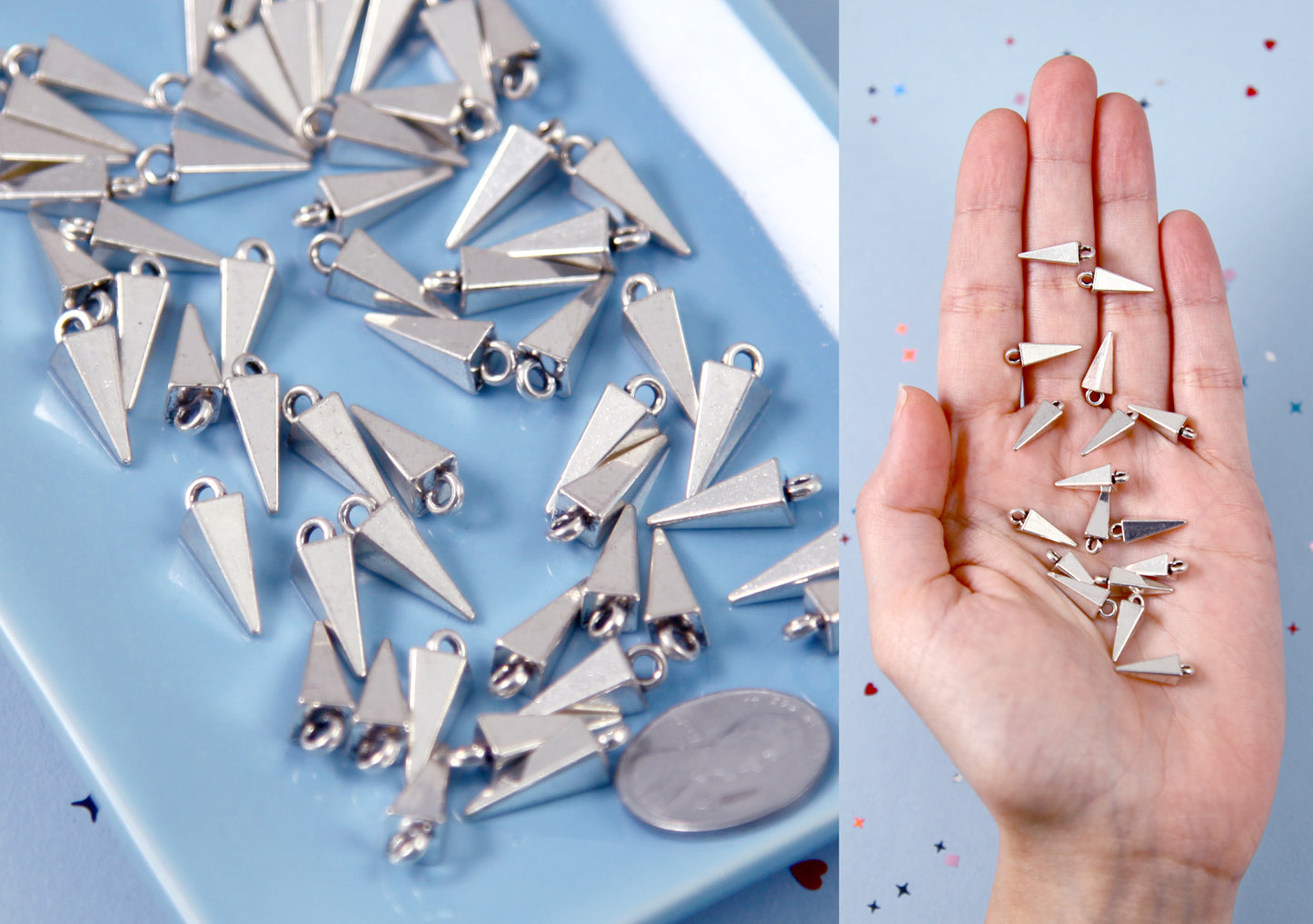 Spike Charms - 20 pc set - 16mm Triangular Spiky Charm - Silver Color - With Holes to Easily make Jewelry