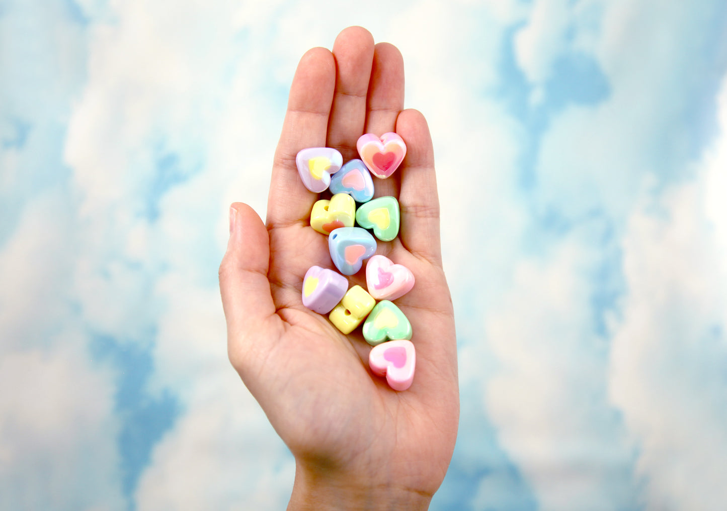 Pastel Heart Beads - 18mm Pastel Amazing AB Two Tone Acrylic Double Heart Beads - Resin Heart Beads - 15 pc set