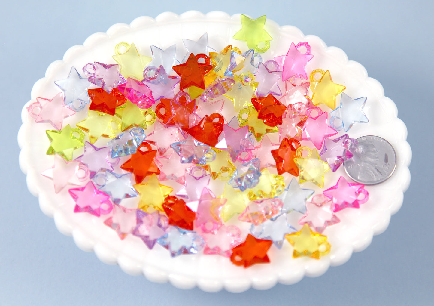 Plastic Star Charms - 17mm Small Sparkly Transparent Faceted Star Charm Plastic or Acrylic Charms or Pendants - 100 pc set