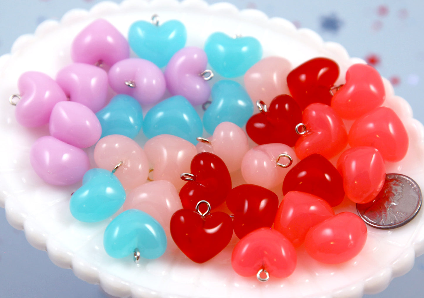 Jelly Heart Charms - 10 pieces - 17mm Mini 3D Puffy Heart Charms - Jelly Color Acrylic or Plastic Heart Charms