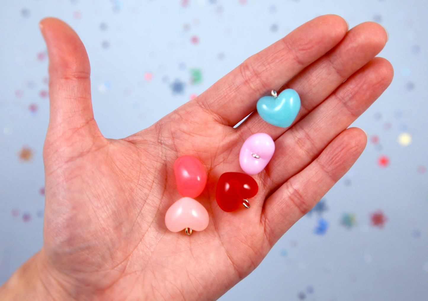Jelly Heart Charms - 10 pieces - 17mm Mini 3D Puffy Heart Charms - Jelly Color Acrylic or Plastic Heart Charms