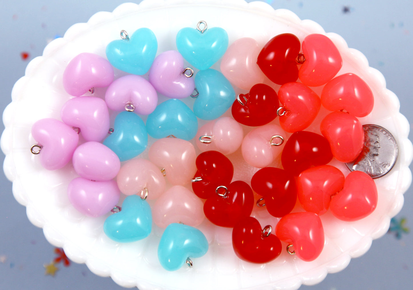 Jelly Heart Charms - 10 pieces - 17mm Mini 3D Puffy Heart Charms - Jelly Color Acrylic or Plastic Heart Charms