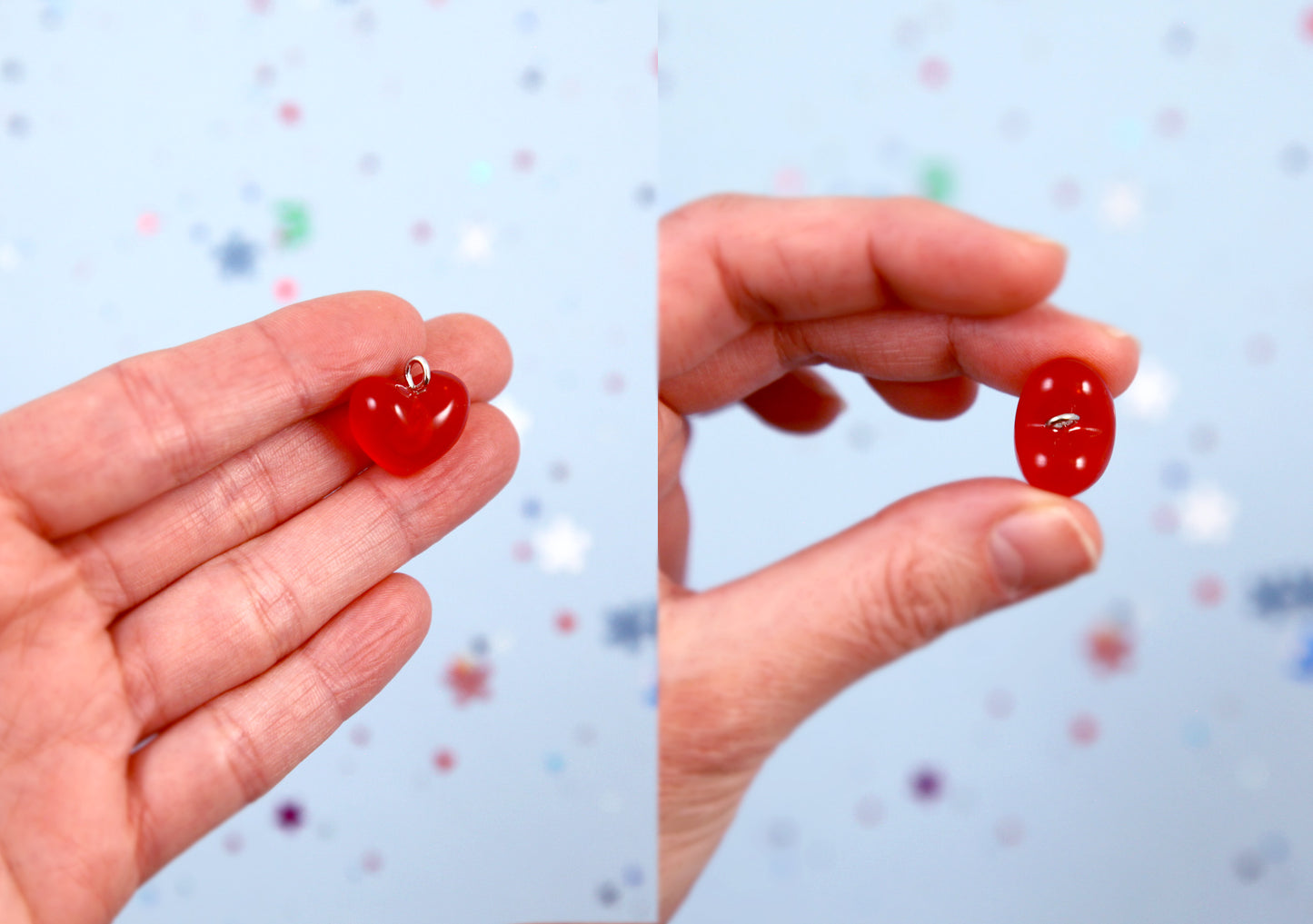Jelly Heart Charms - 10 pieces - 17mm Mini 3D Puffy Heart Charms - Jelly Color Acrylic or Plastic Heart Charms
