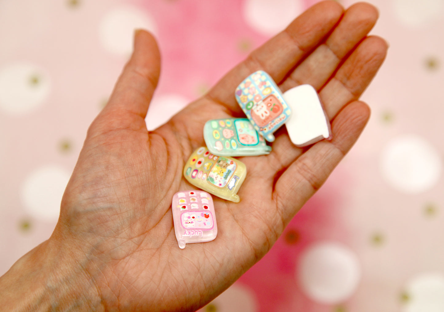 27mm Little Retro Cell Phone Flatbacks - 12 pieces - Tiny Pastel Mobile Phone Flat Backs