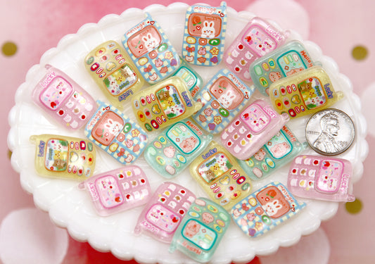 27mm Little Retro Cell Phone Flatbacks - 12 pieces - Tiny Pastel Mobile Phone Flat Backs