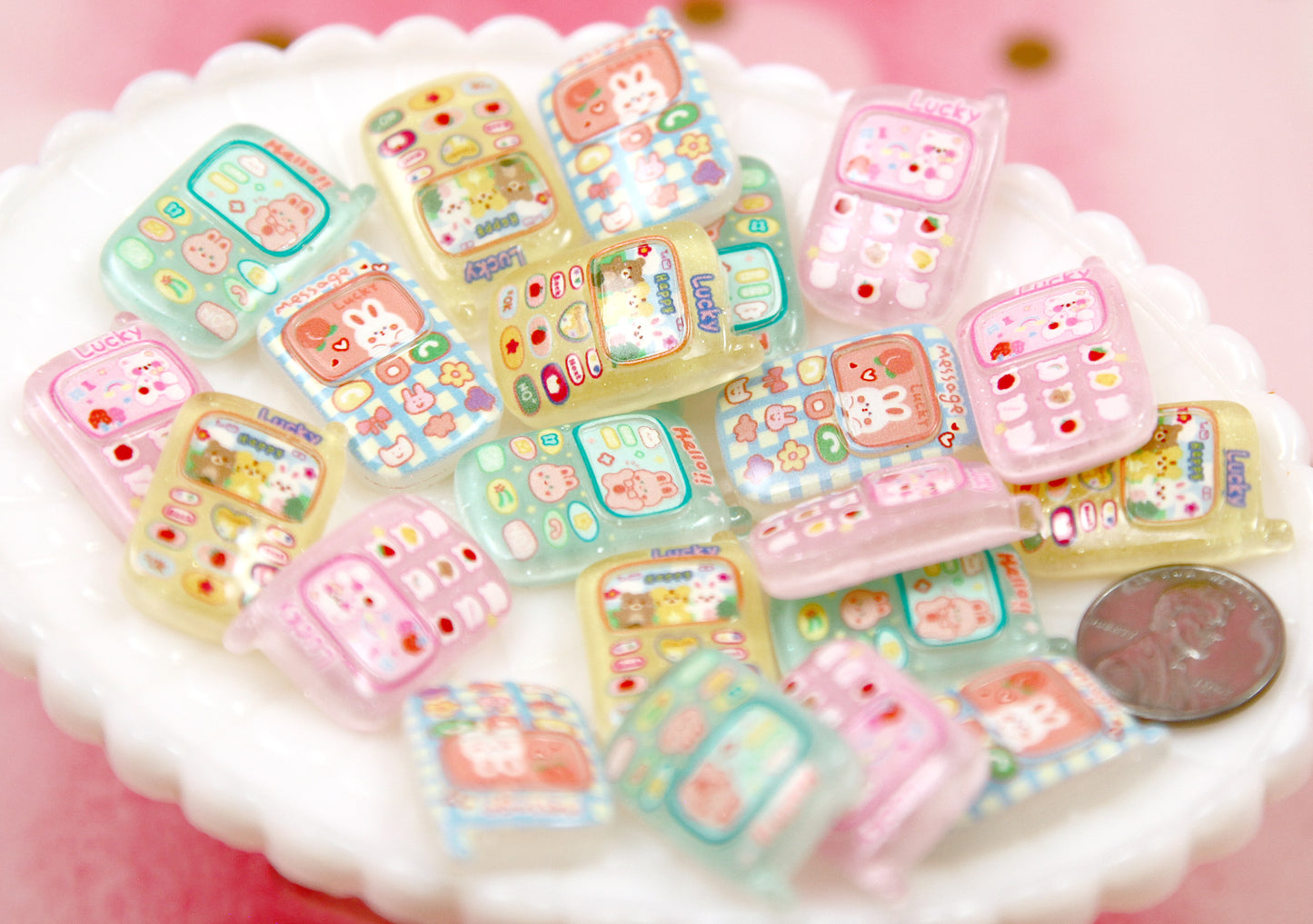 27mm Little Retro Cell Phone Flatbacks - 12 pieces - Tiny Pastel Mobile Phone Flat Backs