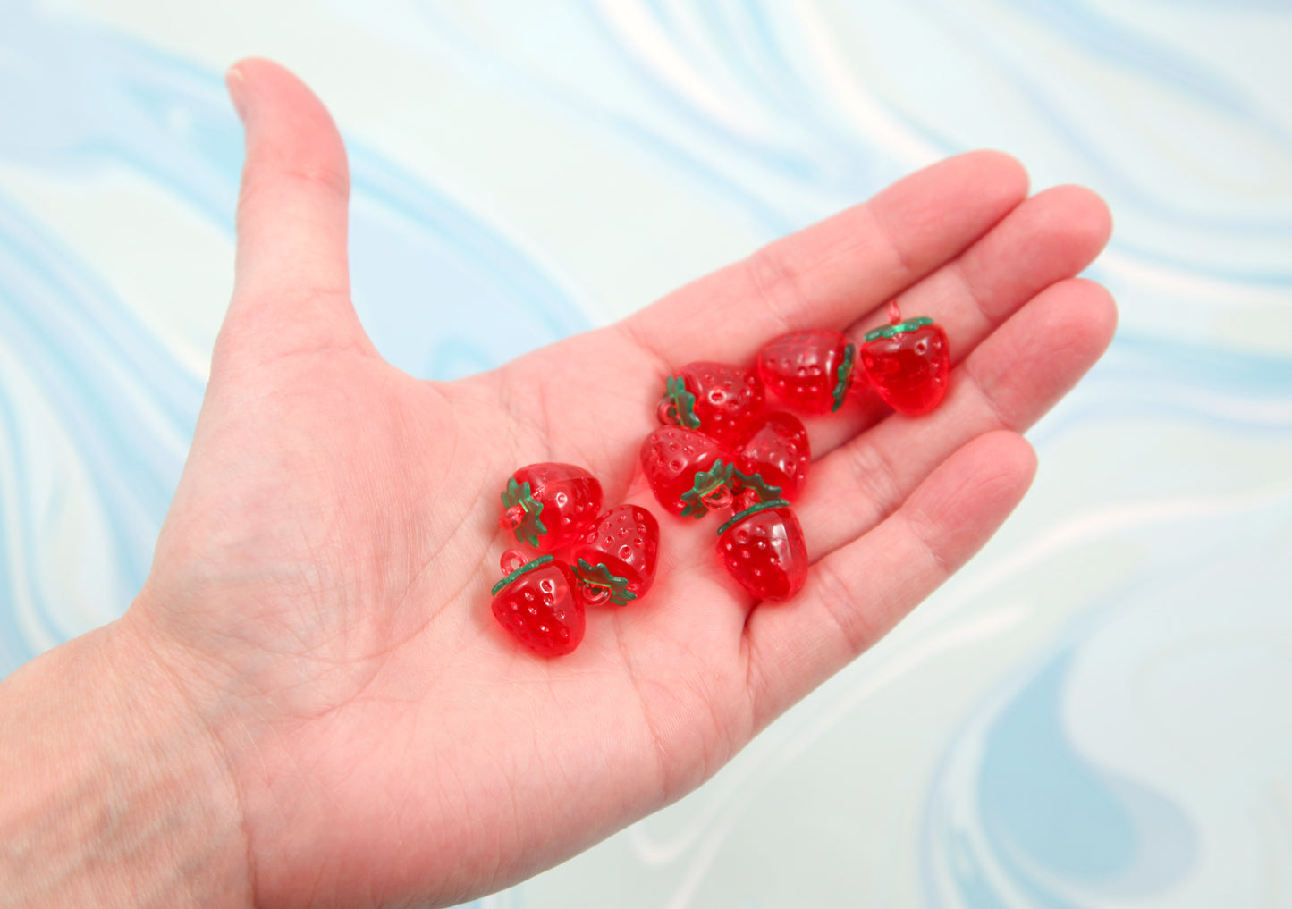 Strawberry Charms - 12 pieces - 18mm Small Red Strawberries Acrylic Fake Fruit Charm Plastic Pendants