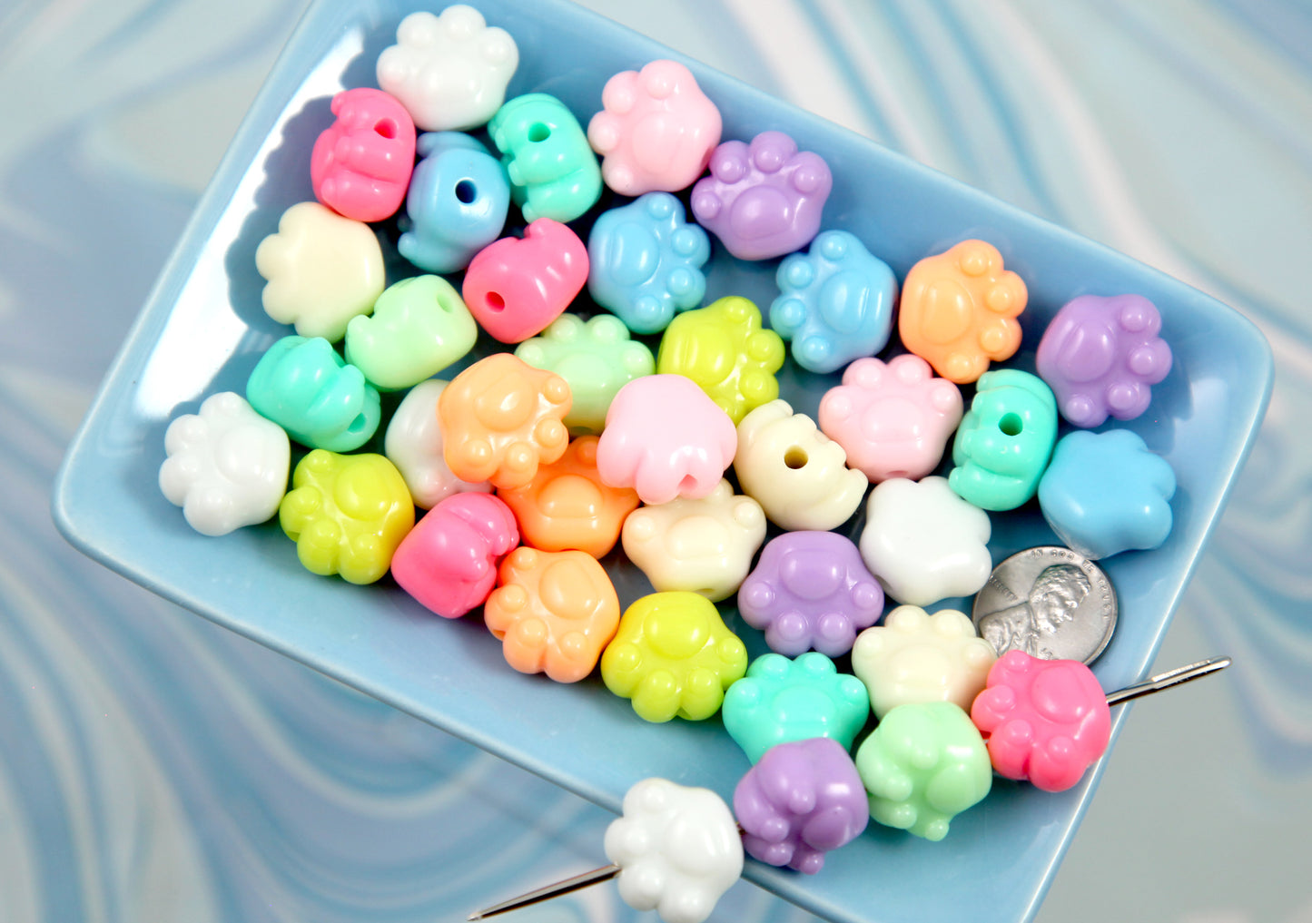 Pastel Beads - 35 pieces - 18mm Pastel Kitty Cat Paw Shape Acrylic or Resin Beads