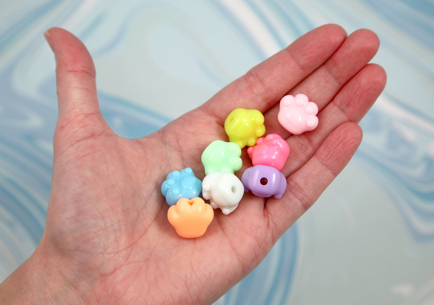 Pastel Beads - 35 pieces - 18mm Pastel Kitty Cat Paw Shape Acrylic or Resin Beads