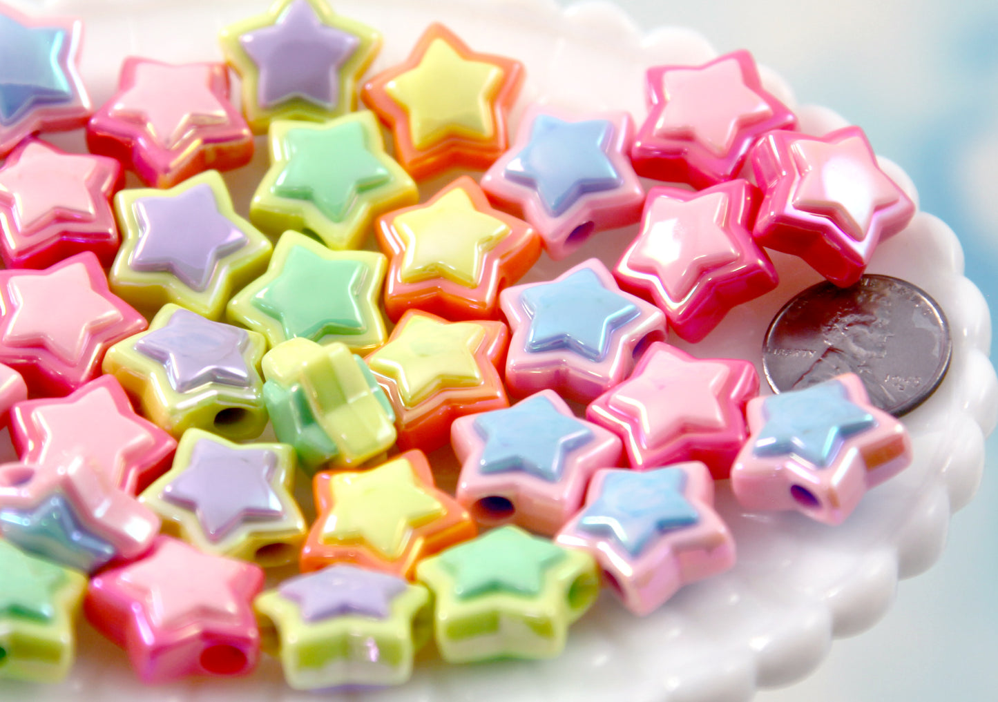 Pastel Star Beads - 18mm Pastel Amazing AB Two Tone Acrylic Star Beads - Resin Star Beads - 20 pc set