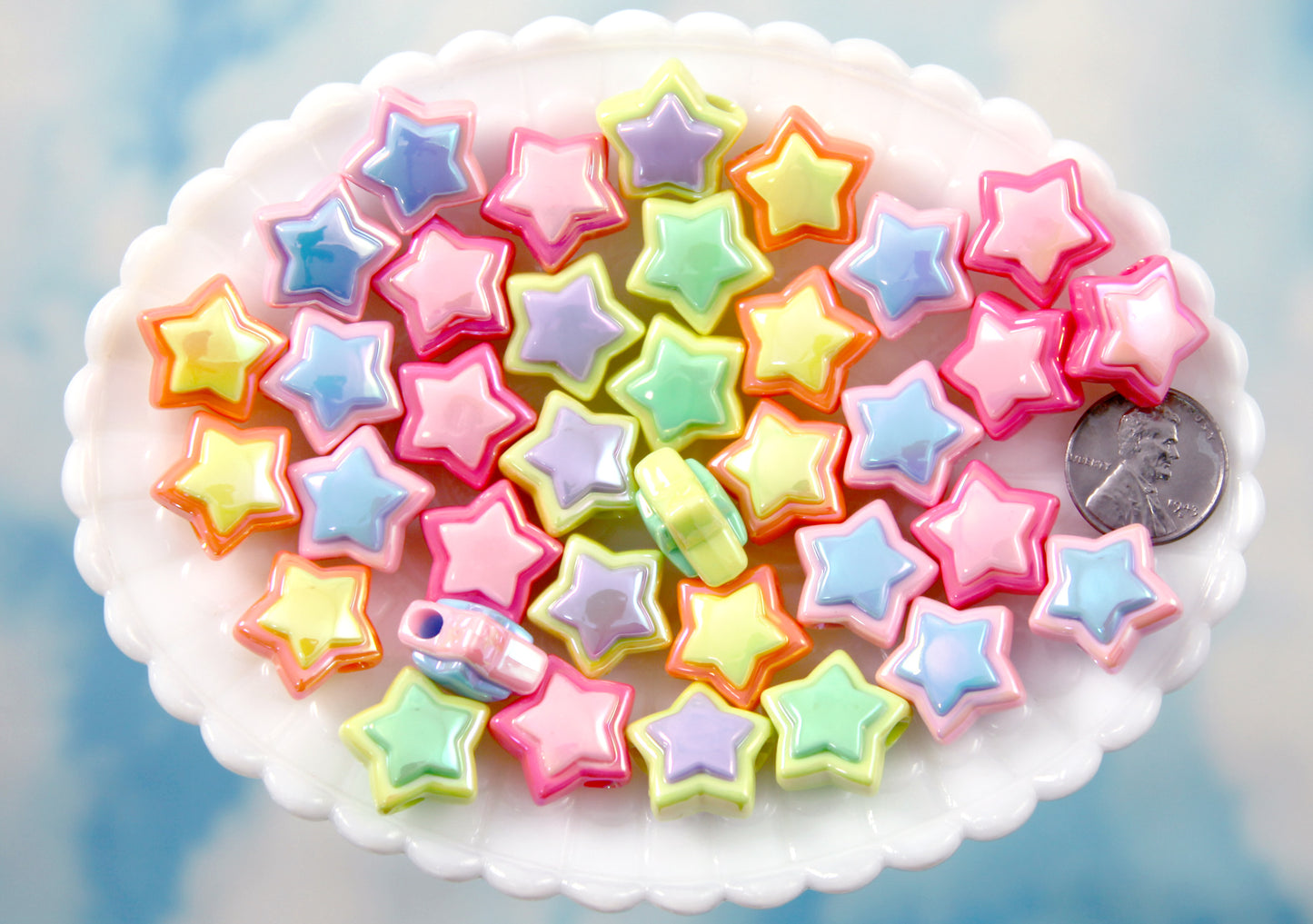 Pastel Star Beads - 18mm Pastel Amazing AB Two Tone Acrylic Star Beads - Resin Star Beads - 20 pc set