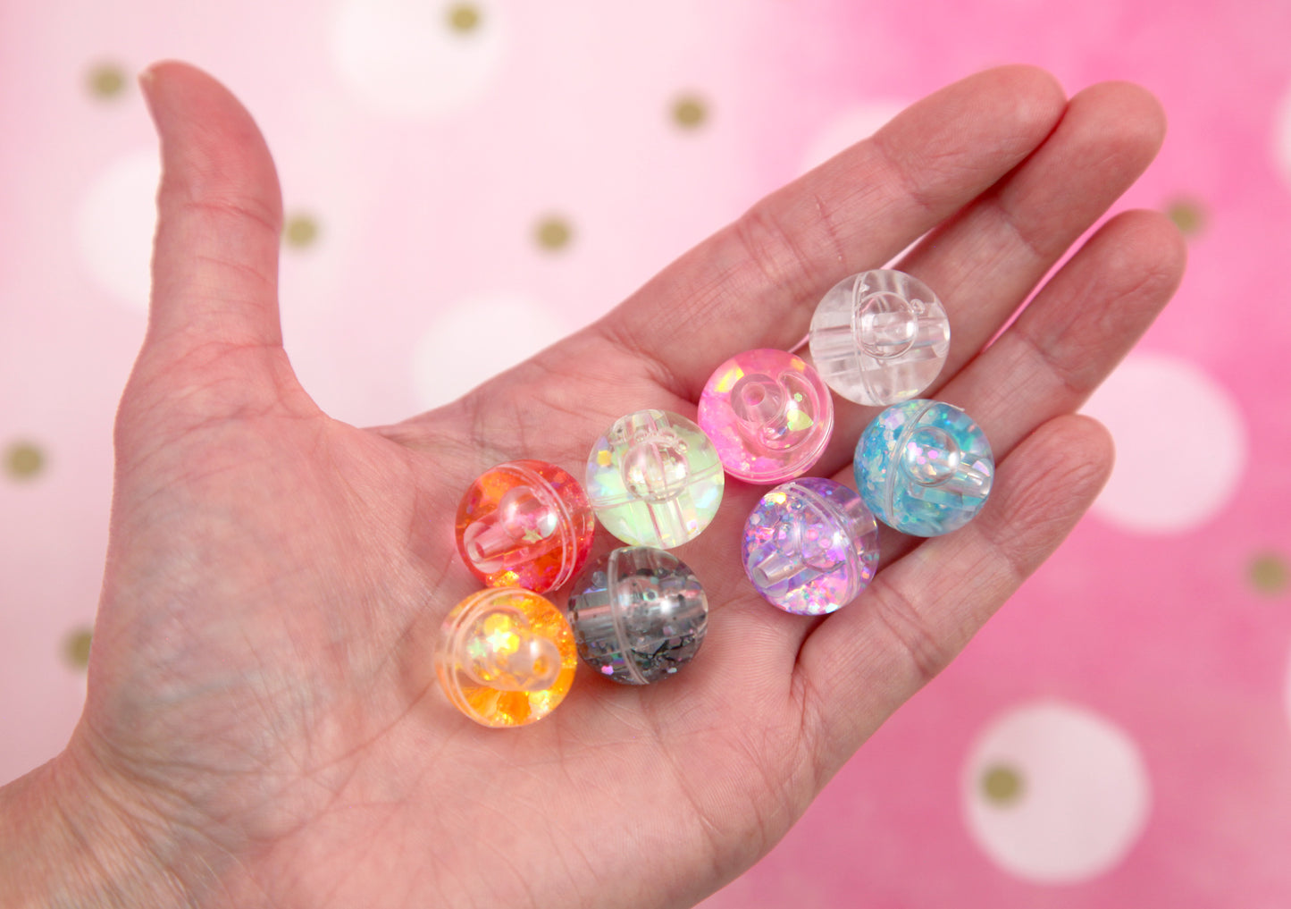 Liquid Filled Shaker Beads - 6 pieces - 18mm Water Beads with Glitter Inside - Sensory Beads - Fidget Beads