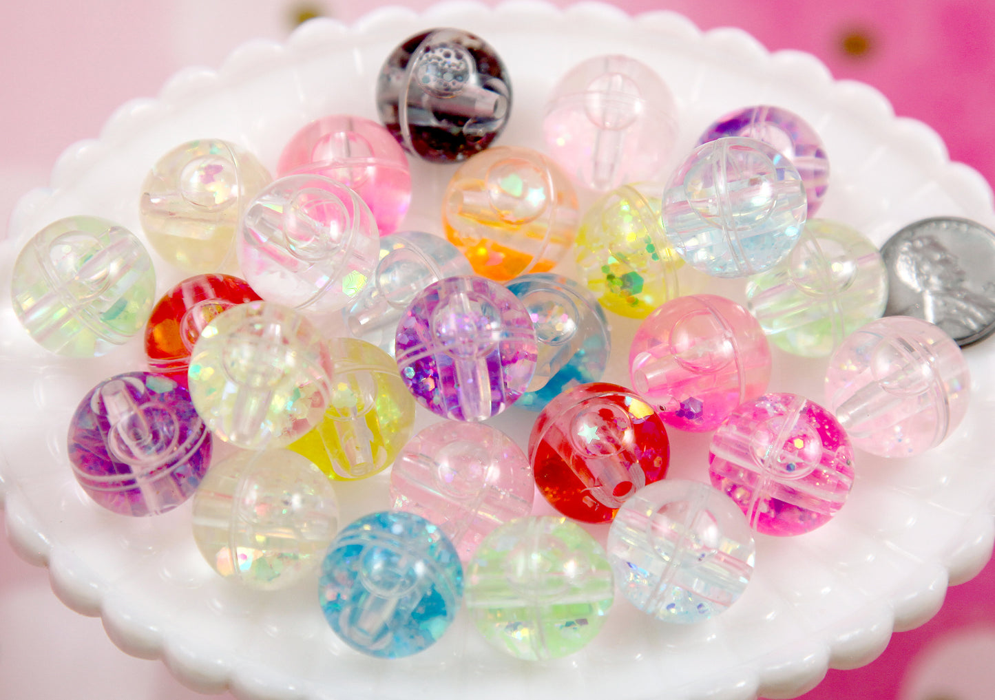 Liquid Filled Shaker Beads - 6 pieces - 18mm Water Beads with Glitter Inside - Sensory Beads - Fidget Beads