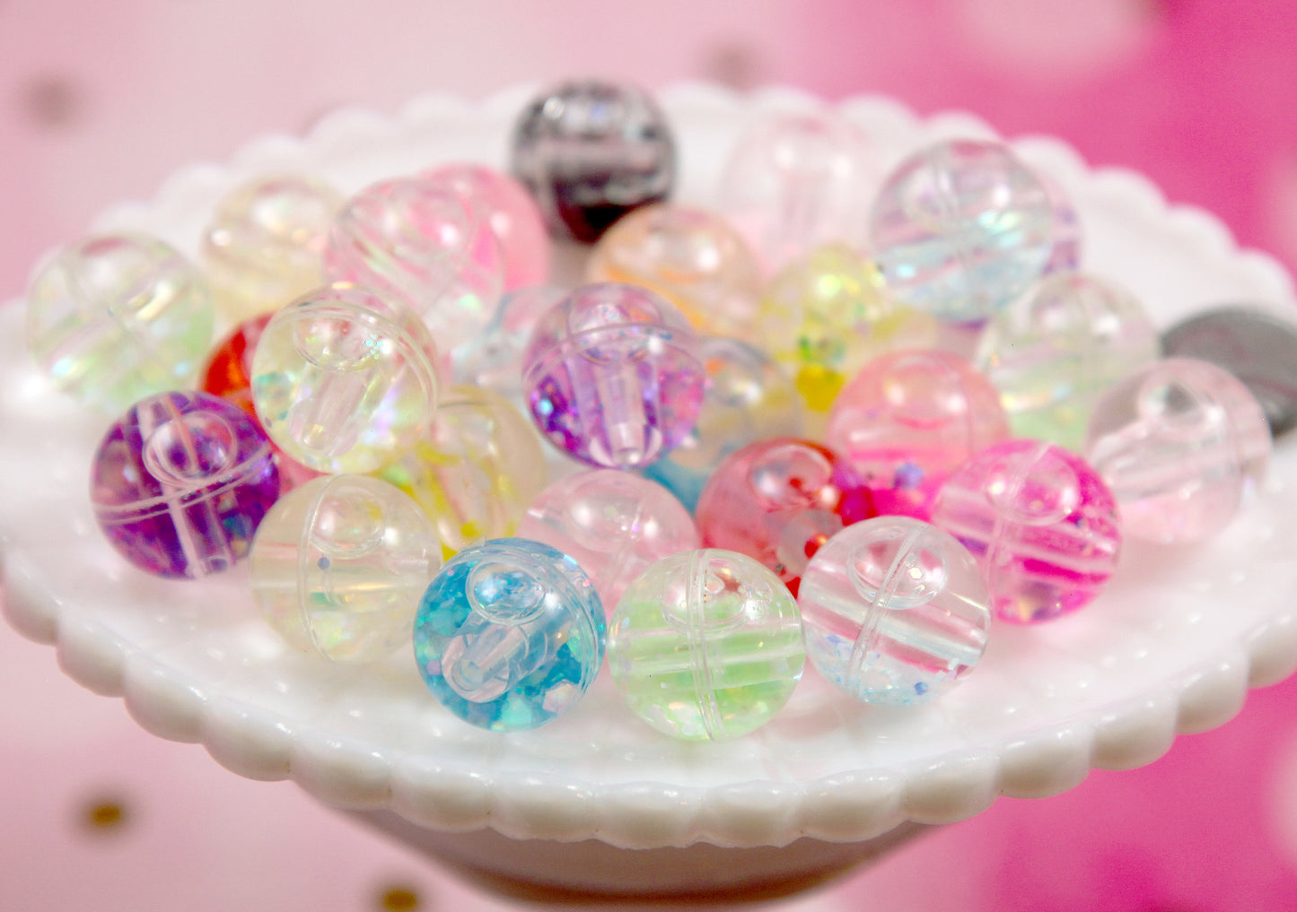 Liquid Filled Shaker Beads - 6 pieces - 18mm Water Beads with Glitter Inside - Sensory Beads - Fidget Beads