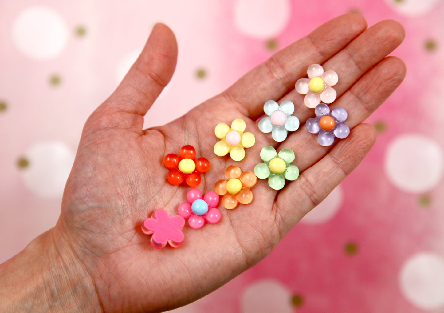 Flower Flat Backs - 24 pieces - 18mm Little Colorful Flower Resin Flatbacks or Cabochons