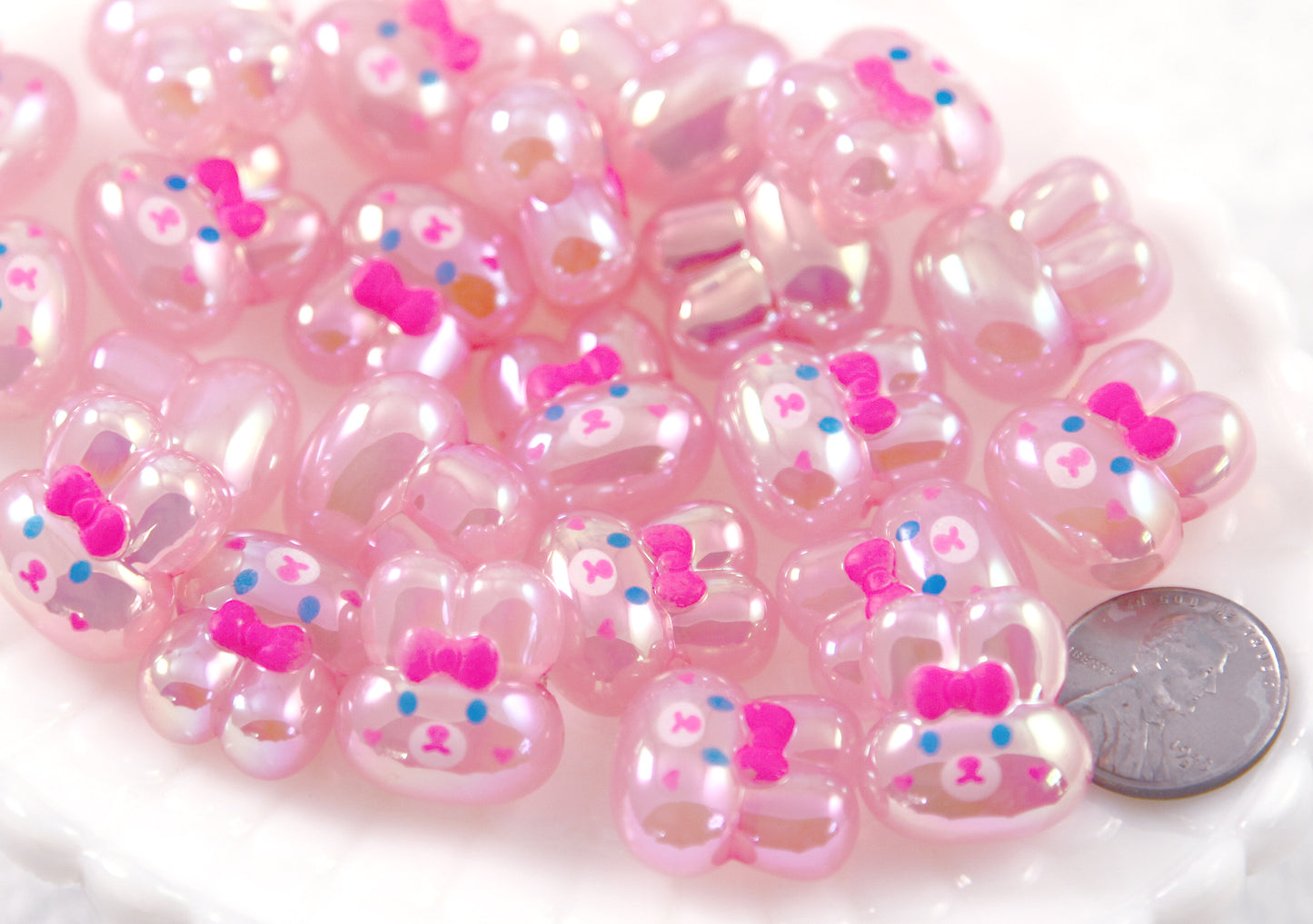 Cute Bunny Beads - 20mm AB Pink Bunny Resin or Acrylic Beads - 8 pc set