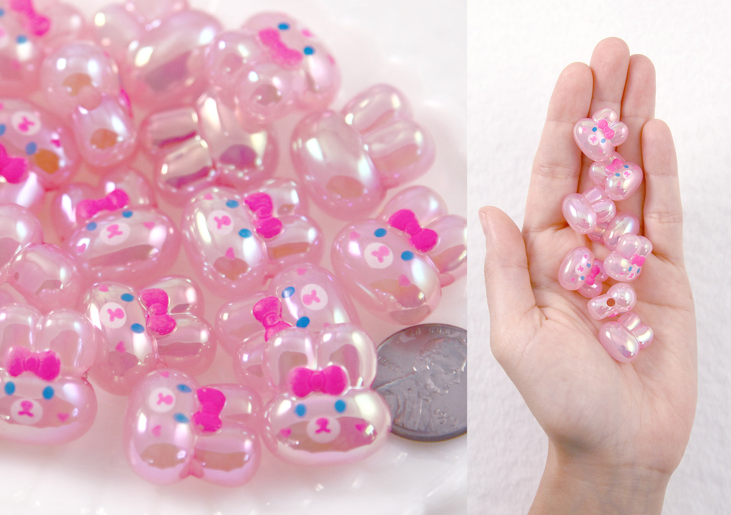 Cute Bunny Beads - 20mm AB Pink Bunny Resin or Acrylic Beads - 8 pc set