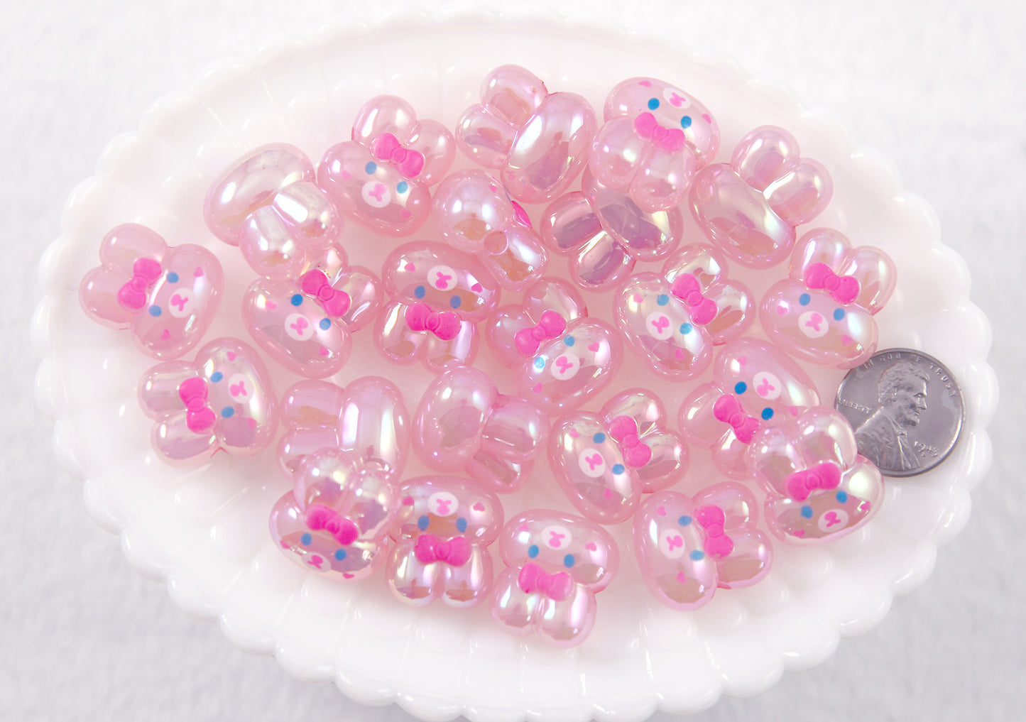 Cute Bunny Beads - 20mm AB Pink Bunny Resin or Acrylic Beads - 8 pc set