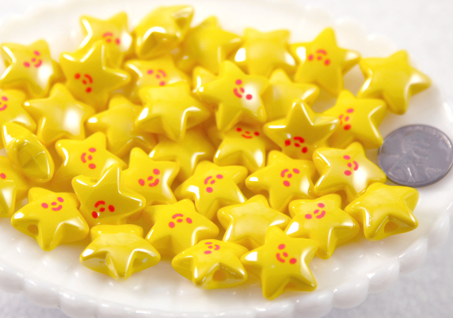 Cute Star Beads - 20mm AB Happy Star with Face Resin or Acrylic Beads - 10 pc set