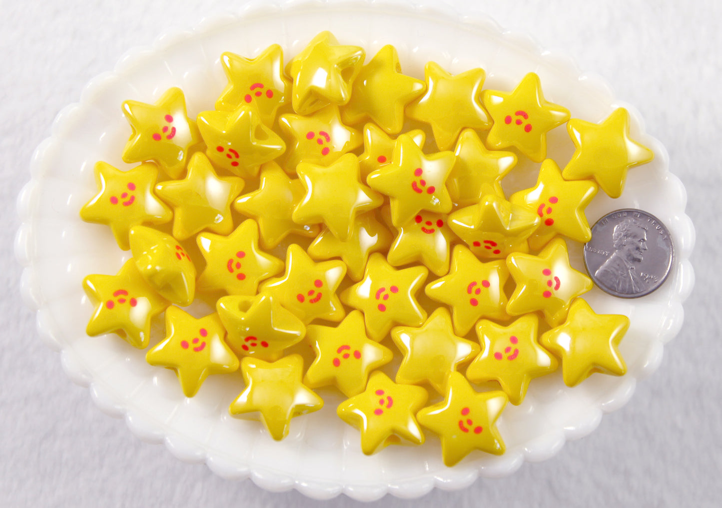 Cute Star Beads - 20mm AB Happy Star with Face Resin or Acrylic Beads - 10 pc set